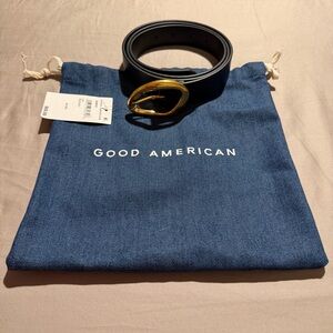 Good American Black Vegan Leather Belt with Gold Oval Buckle Plus Size XL/1XL